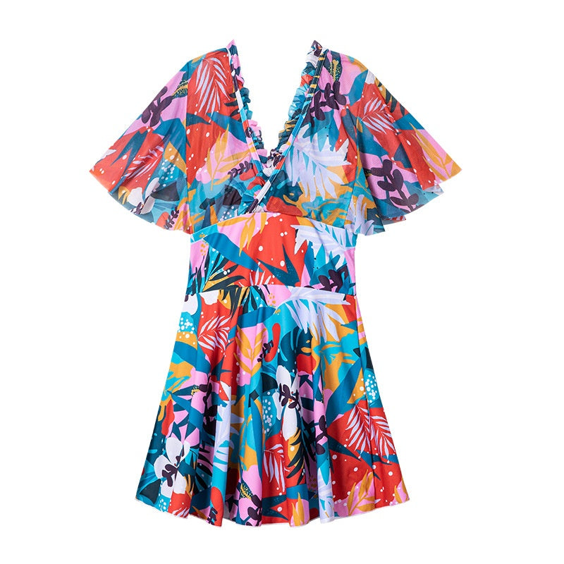 Spring Hot Spring Swimsuit Maple Leaf Print One Piece Design