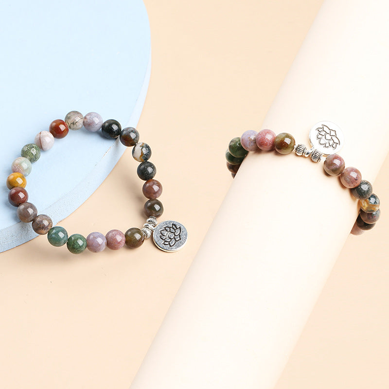 Bracelet Lotus en Agate Indienne Naturelle – Perles 8 mm – vue 1