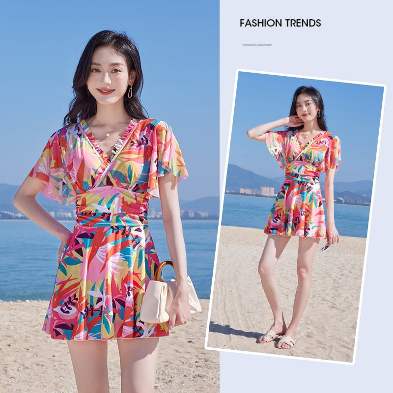 Spring Hot Spring Swimsuit Maple Leaf Print One Piece Design