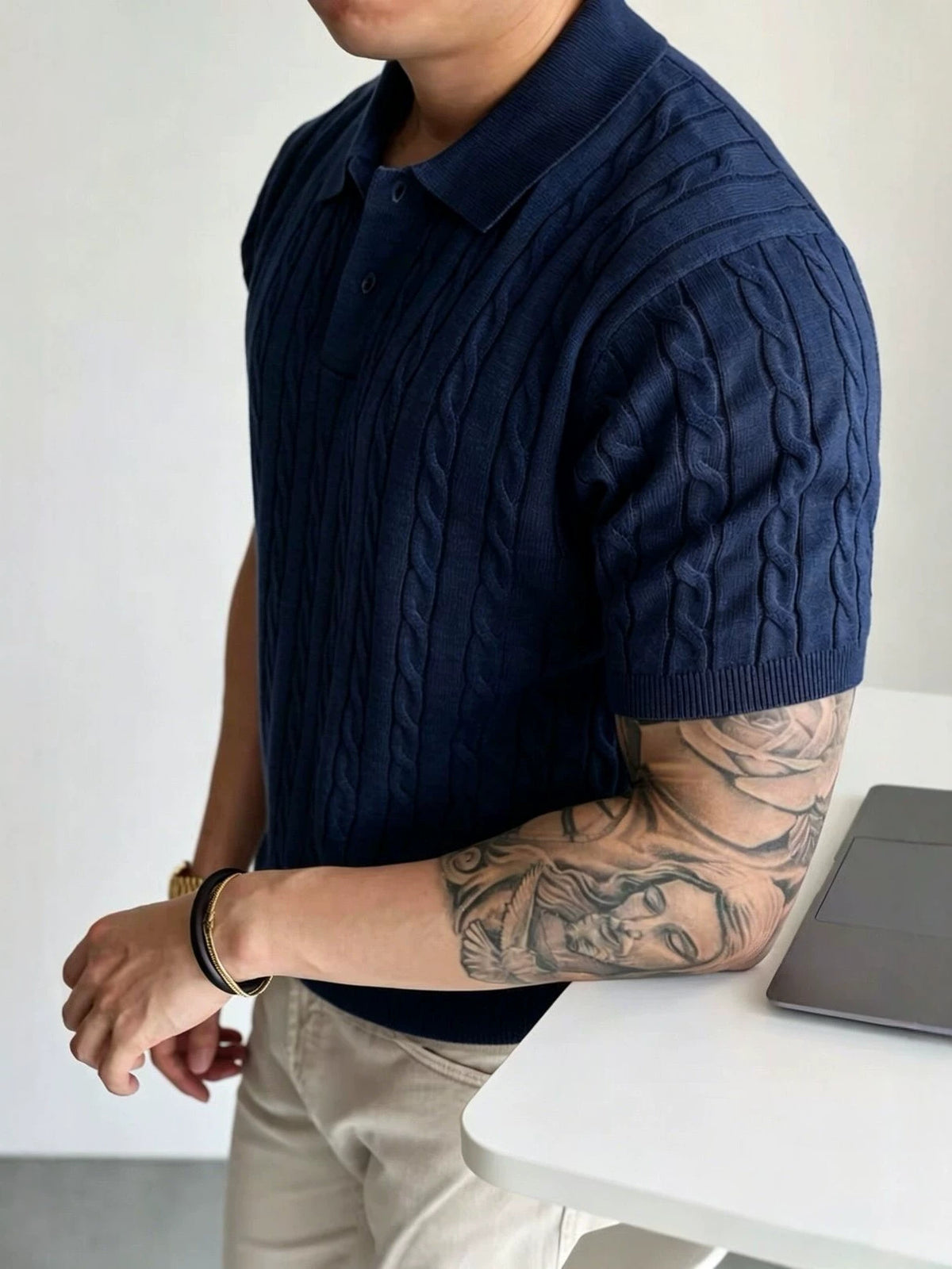 Polo Homme en Maille Torsadée – Manches Courtes – vue 3