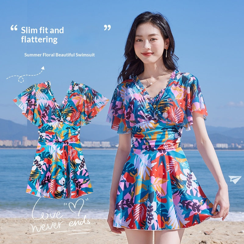 Spring Hot Spring Swimsuit Maple Leaf Print One Piece Design