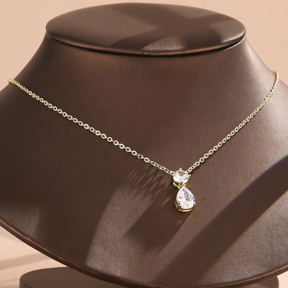 Collier double goutte en zircon – Doré, argenté ou or rose – vue 1