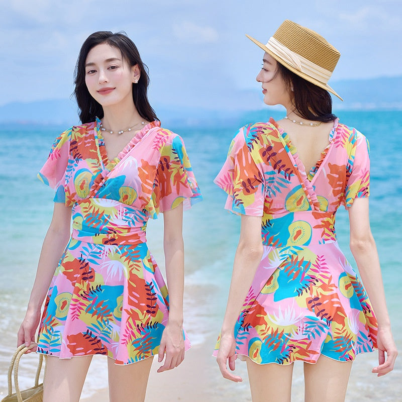 Spring Hot Spring Swimsuit Maple Leaf Print One Piece Design