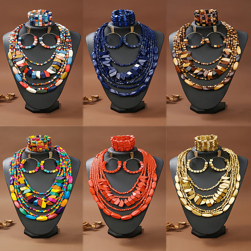 Parure Bohème en Perles de Bois – Collier, Bracelet & Boucles – vue 1