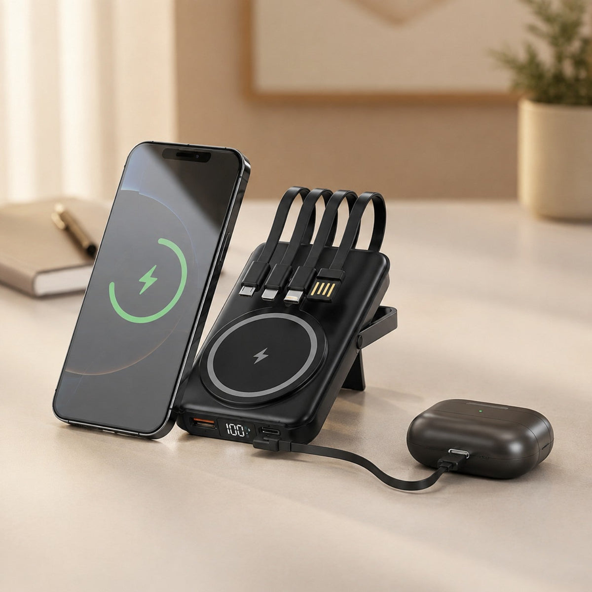 Batterie externe P8285 avec câbles intégrés et support