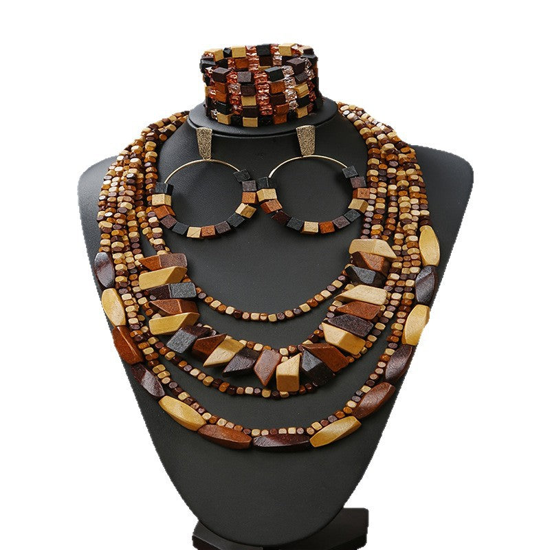 Parure Bohème en Perles de Bois – Collier, Bracelet & Boucles – vue 2