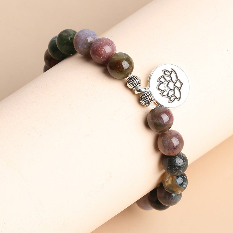 Bracelet Lotus en Agate Indienne Naturelle – Perles 8 mm – vue 3