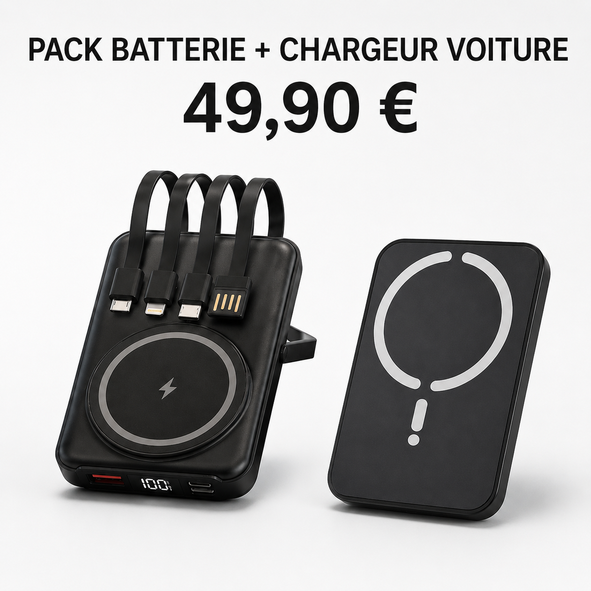 Pack OUSBATH batterie externe et chargeur voiture sans fil à 49,90 €