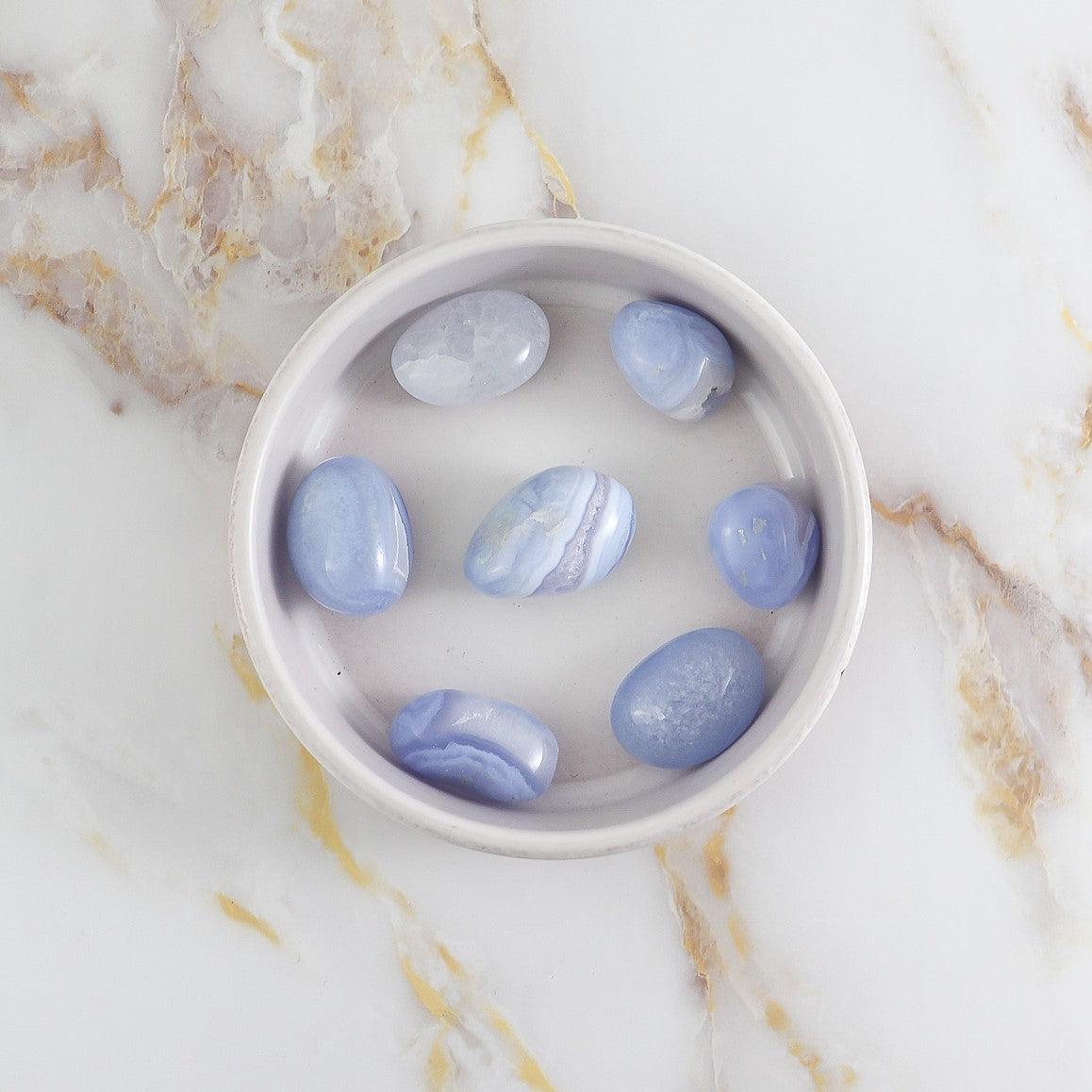 Tumbled blue lace chalcedony